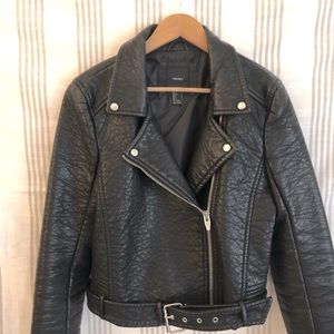 🌱 Vegan Pebbled Leather Motorcycle Jacket